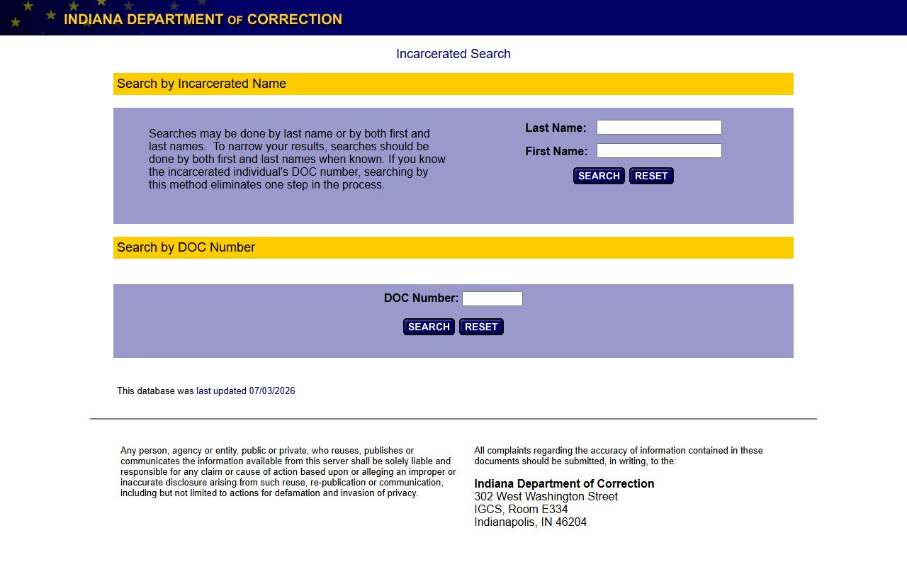 Fulton County arrest records Indiana DOC incarcerated search