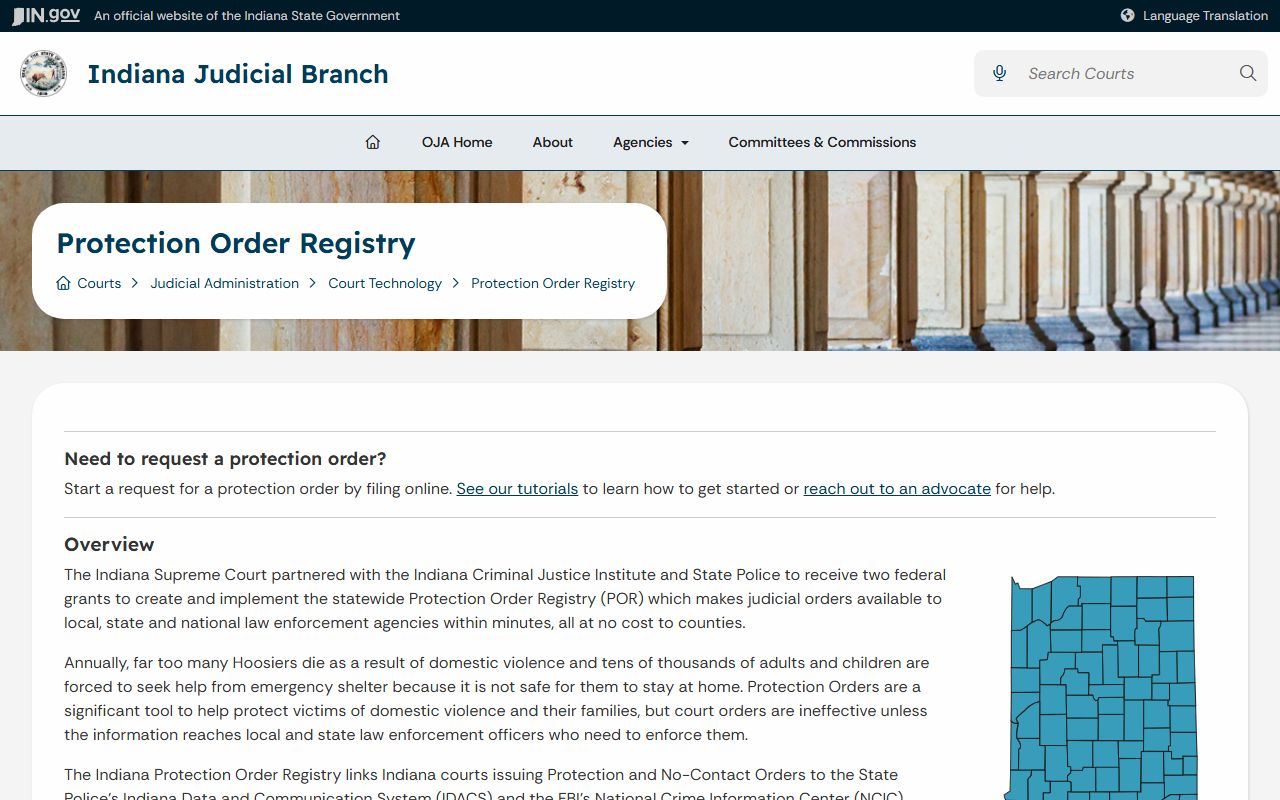 Fulton County court charges Indiana protection order registry technology
