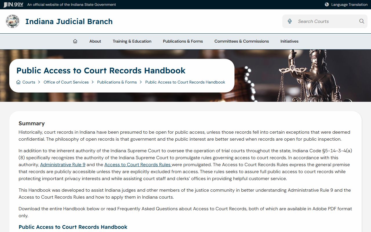 Fulton County court dockets Indiana public access handbook page