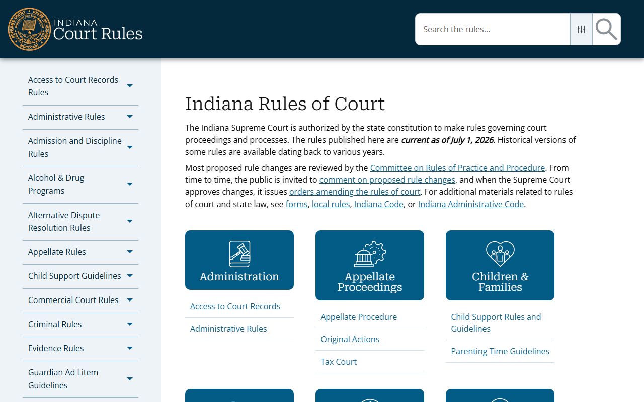Fulton County court records Indiana court rules portal