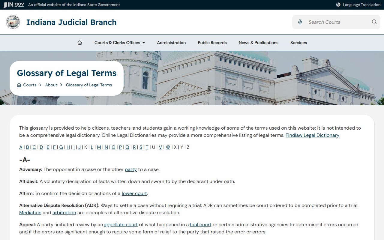 Fulton County criminal court records Indiana legal glossary