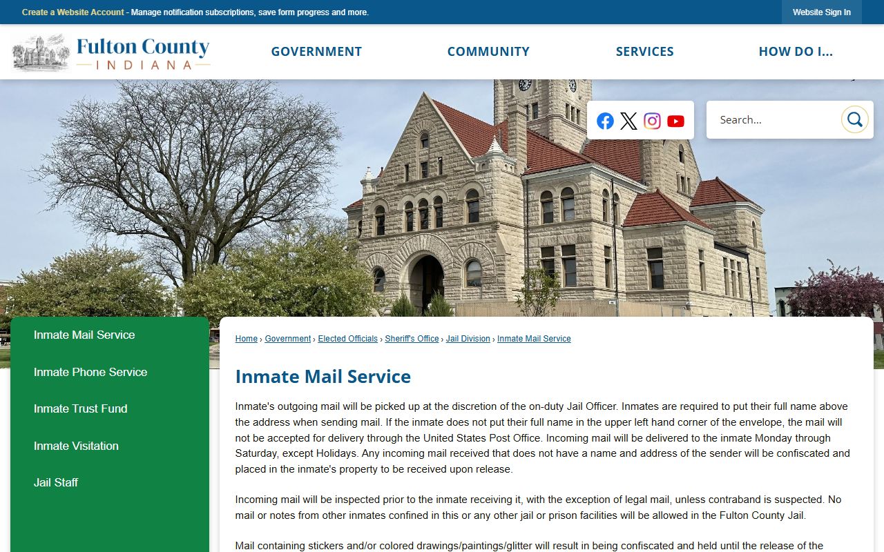 Fulton County inmate records mail service rules page