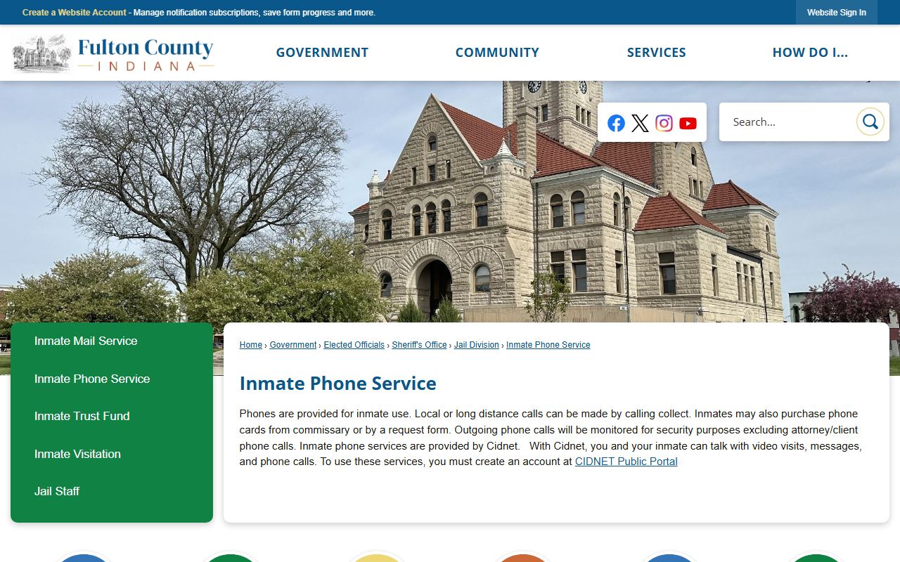 Fulton County inmate records phone service page