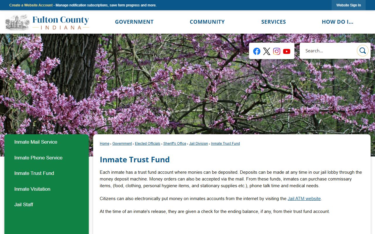 Fulton County inmate records trust fund and commissary page