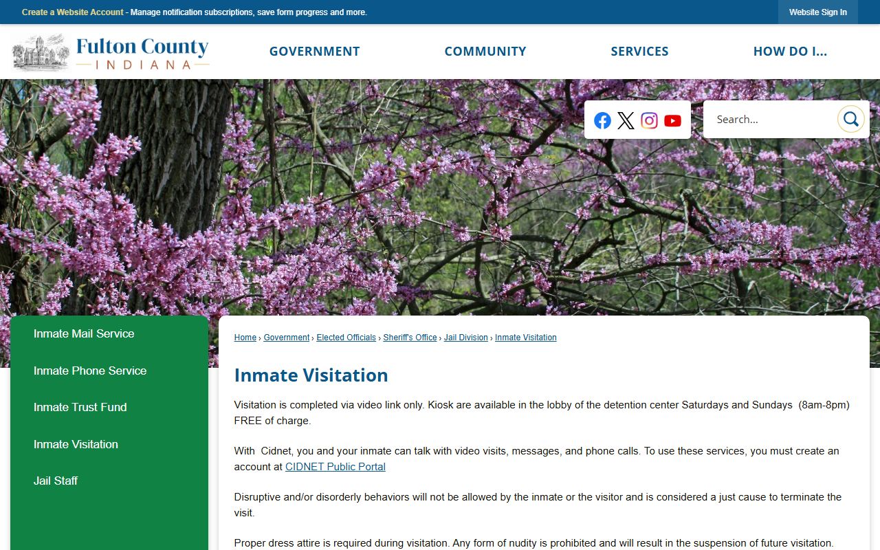 Fulton County inmate records video visitation schedule page