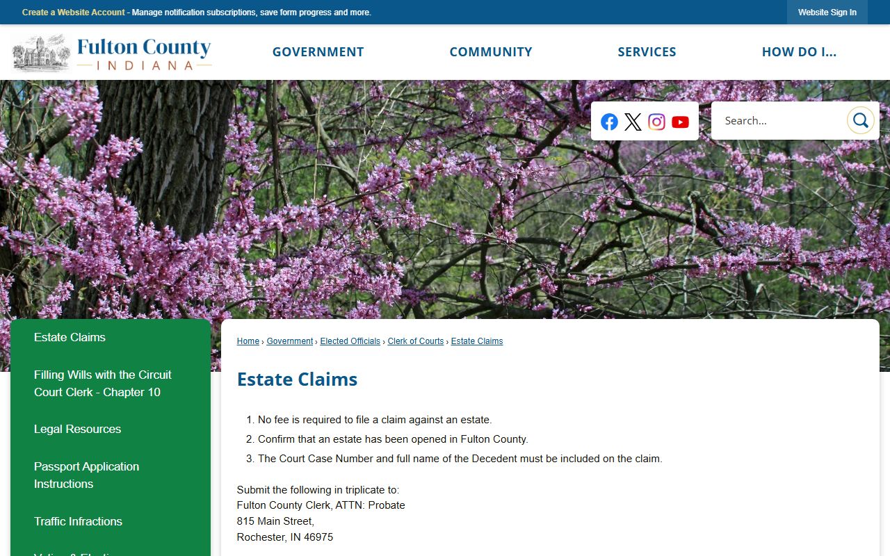 Fulton County probate records estate claim instructions