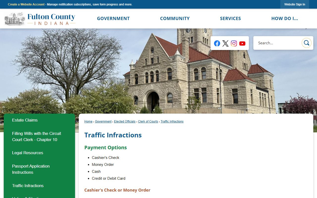 Fulton County traffic court records payment page with 25D01 cause number and PayGOV location